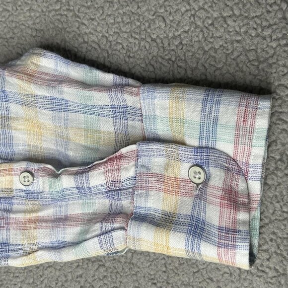 Peter Millar Shirt Mens Large Multi Plaid Linen Button Down Long Sleeve Casual - Picture 13 of 15